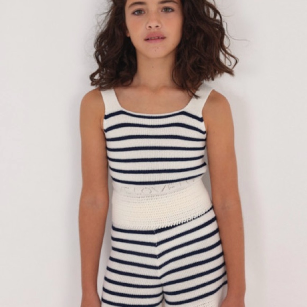 Size 14 Girls Mayoral Striped Knit Set in Navy and White